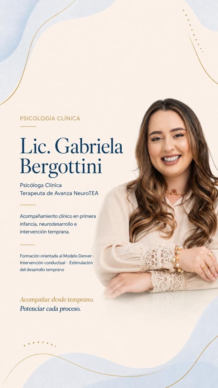 Ficha profesional de la Lic. Gabriela Bergottini, psicóloga clínica: primera infancia, Modelo Denver e intervención temprana