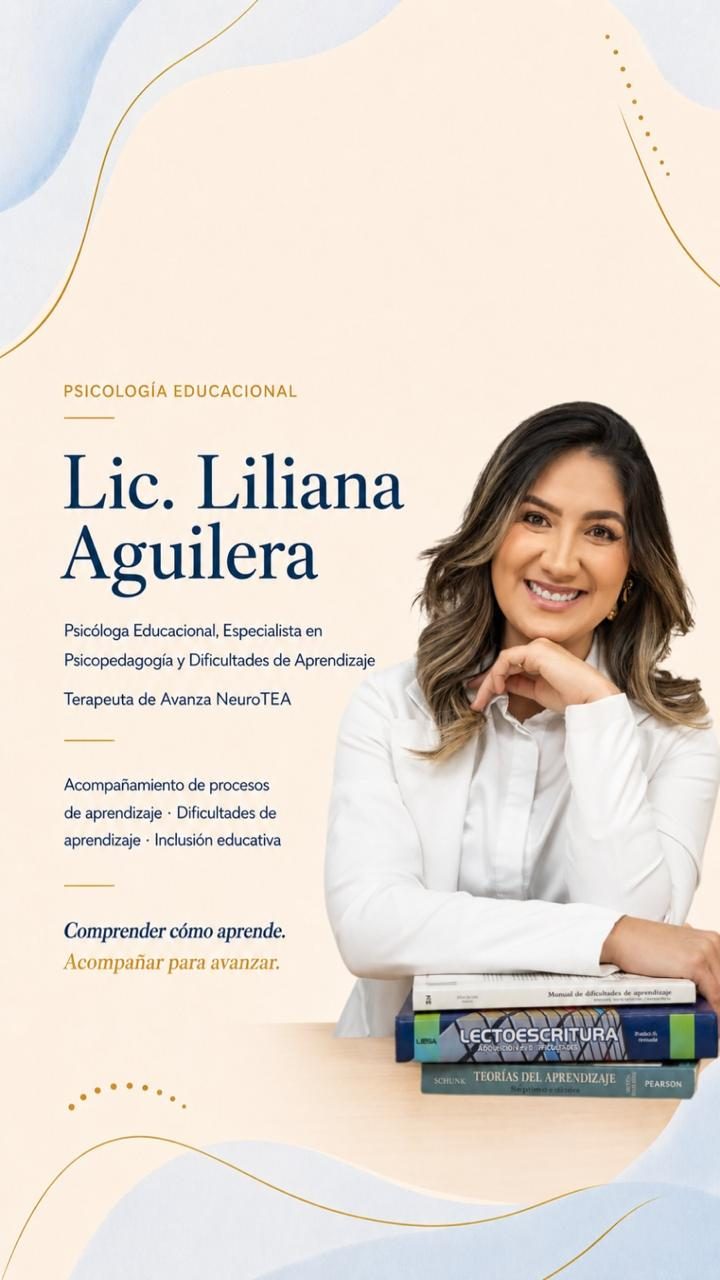 Ficha profesional de la Lic. Liliana Aguilera, psicóloga educacional: psicopedagogía, dificultades de aprendizaje e inclusión educativa