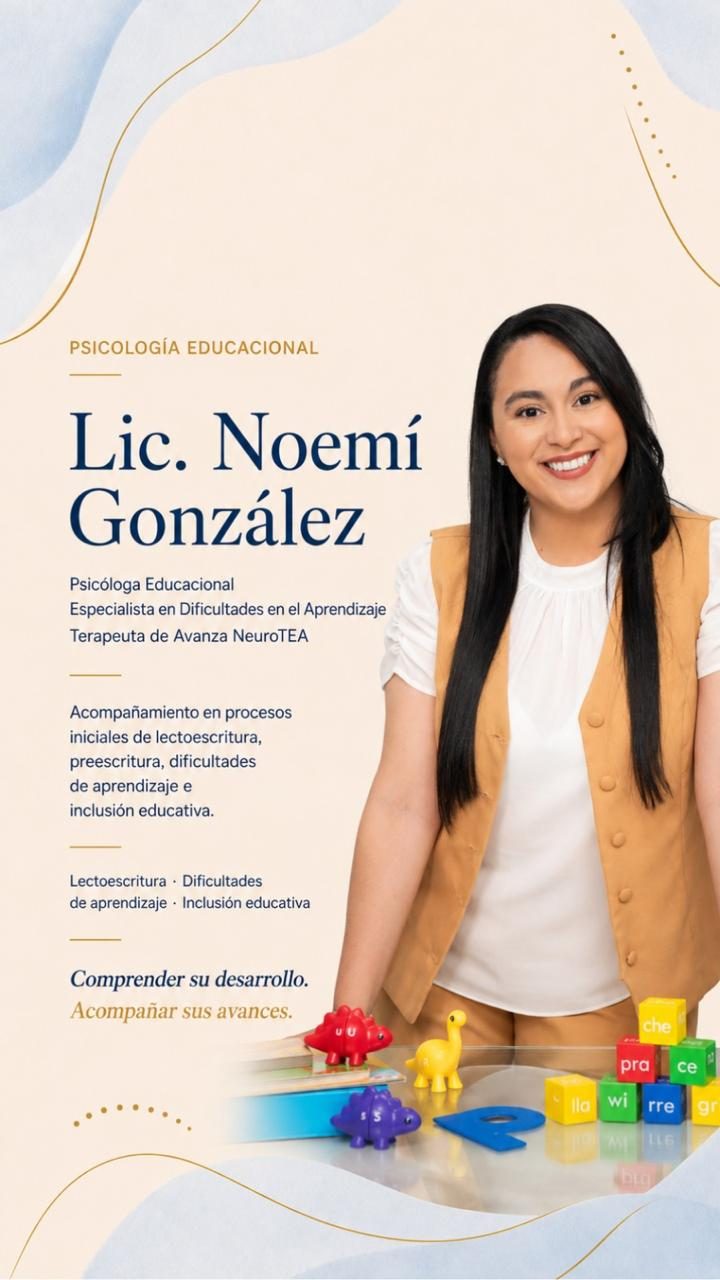 Ficha profesional de la Lic. Noemí González, psicóloga educacional: lectoescritura, dificultades de aprendizaje e inclusión educativa