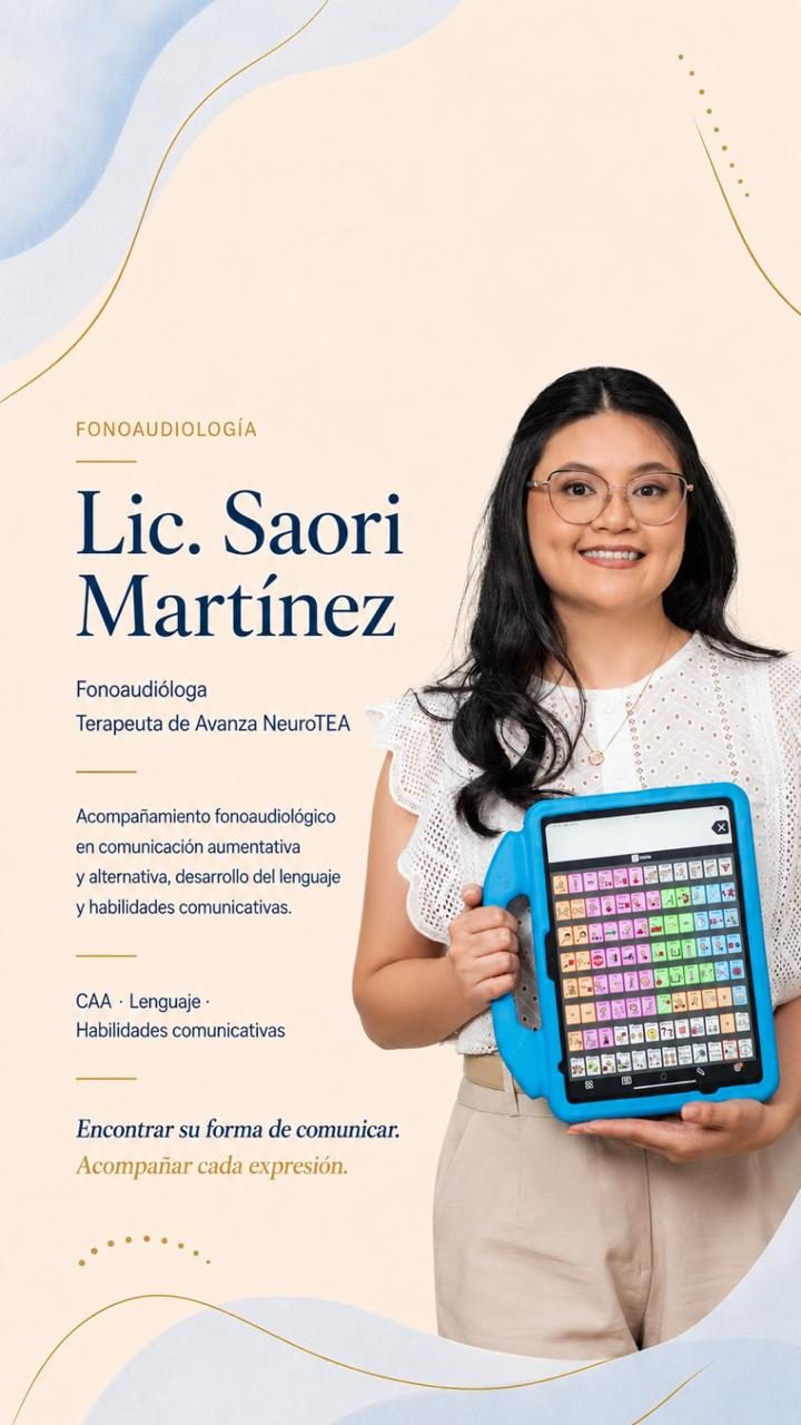 Ficha profesional de la Lic. Saori Martínez, fonoaudióloga: comunicación aumentativa y alternativa y desarrollo del lenguaje